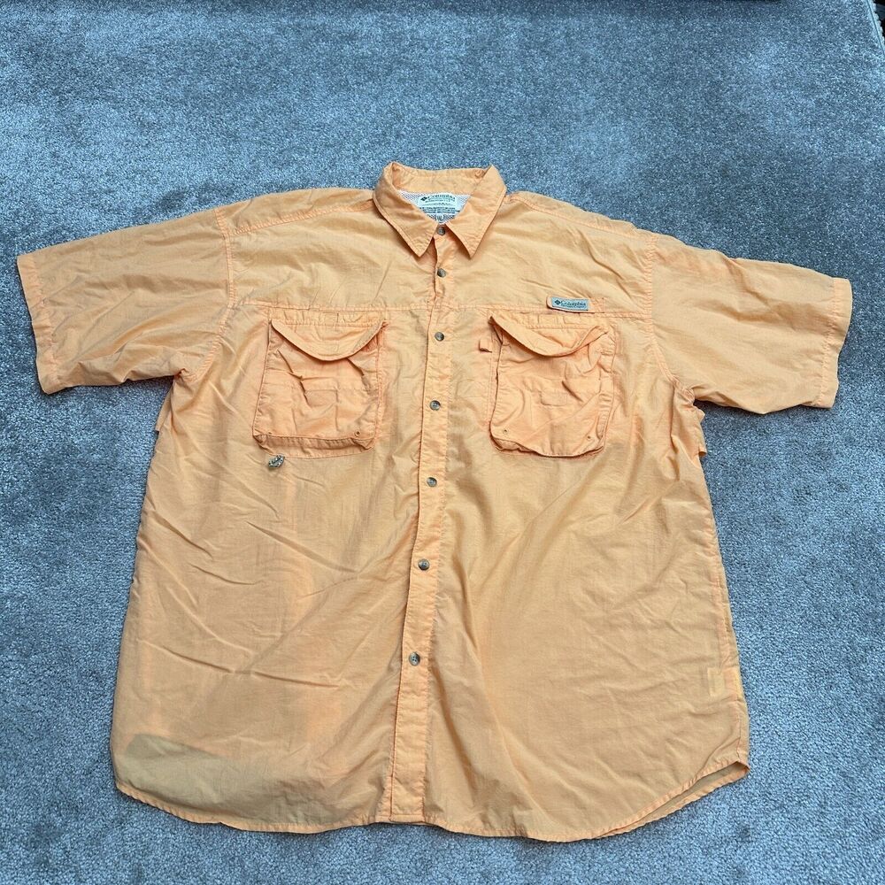 Columbia Vintage Bahama Shirt Mens XXL Orange Button Down Short Sleeve Casual